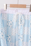 Blue floral bow checkered mom&me pants set