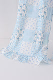 Blue floral bow checkered mom&me pants set