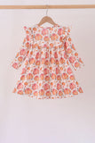 Orange Pumpkin Print Ruffle Dress