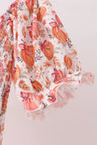 Orange Pumpkin Print Smocked Mom Dress