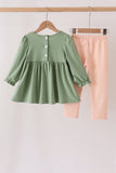 Green farm embroidery ruffle pants set