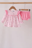 Pink floral bow ruffle bloomer set