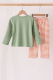 Sage Reindeer Applique Stripe Pants Set