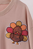 Khaki turkey sequin mom top