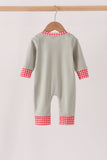 Sage santa applique gingham romper