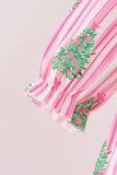 Pink christmas tree embroidery stripe bow bubble