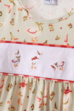 Goose embroidery ruffle gingham bloomer set