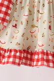 Goose embroidery ruffle gingham bloomer set