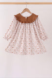 Brown Howdy Y'ALL embroidery ruffle dress