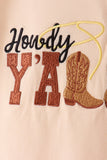 Brown Howdy Y'ALL boots embroidery plaid pants set