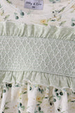 Sage floral smocked ruffle bloomer set