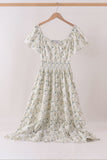 Sage floral smocked tiered mom dress