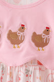 Pink chicken embroidery dress
