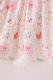 Pink chicken embroidery pants set