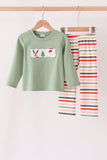 Green Reindeer Tree Embroidery Stripe Pants Set