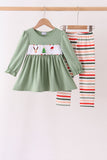 Green Reindeer Tree Embroidery Pants Set