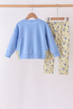 Yellow Floral Bow Applique Pants Set