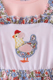 Pink Chicken Applique Jumpsuit Set