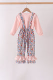 Pink Chicken Applique Jumpsuit Set