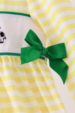 Green Farm Cow Embroidery Stripe  Dress
