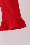 Red Holly Jolly Embroidery Ruffle Jumpsuit