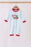 Blue Stripe Holly Jolly Romper
