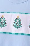 Green Christmas Tree Embroidery Gingham Pants Set