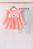 Sage Turkey Embroidery Ruffle Pants Set