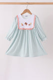 Sage Turkey Embroidery Gingham Ruffle Dress