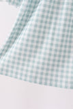 Sage Turkey Embroidery Gingham Ruffle Dress