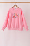 Pink Holly Jolly Embroidery Mom Top