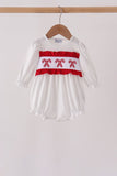 White Candy Cane Smocked polka dot Bubble
