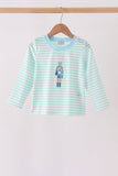 Mint Nutcracker Embroidery Stripe Top