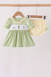 Green Princess Frog Embroidery Ruffle Bloomer Set