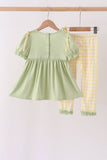 Green Princess Frog Embroidery Ruffle Pants Set