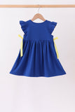 Royal Blue Character Embroidery Ruffle Dress