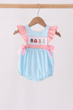 Blue Stripe Princess Embroidery Ruffle Bubble