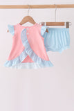 Pink Princess Embroidery Stripe Ruffle Bloomer Set