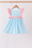 Blue Stripe Princess Embroidery Ruffle Dress