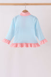 Blue Stripe Princess Embroidery Ruffle Pullover