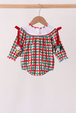 Red Character Embroidery Gingham Bubble
