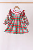 Red Character Embroidery Gingham Dress