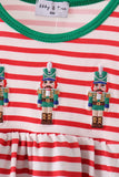 Red Nutcracker Embroidery Stripe Ruffle Bubble