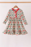 Green Christmas Bow Ruffle Bamboo Dress