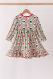 Green Christmas Bow Ruffle Bamboo Dress