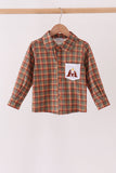 Brown Nativity Embroidery Button Down Shirt