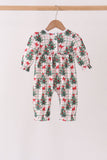 Red Bow Embroidery Velvet Ruffle Romper
