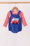 Blue Fire Truck Applique Gingham 2pc Set