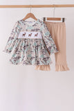 Hunting Deer Embroidery Ruffle Pants Set