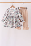 Hunting Deer Embroidery Ruffle Pants Set